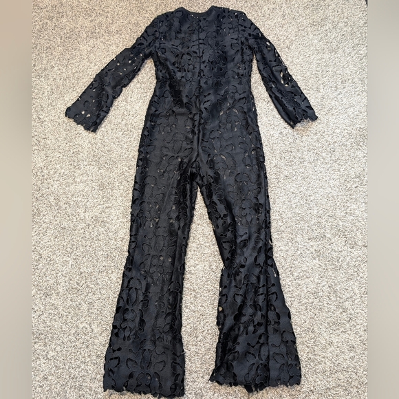 💘 Self Portrait Women's Guipure Lace Jumpsuit Black Size 6 - Picture 4 of 5